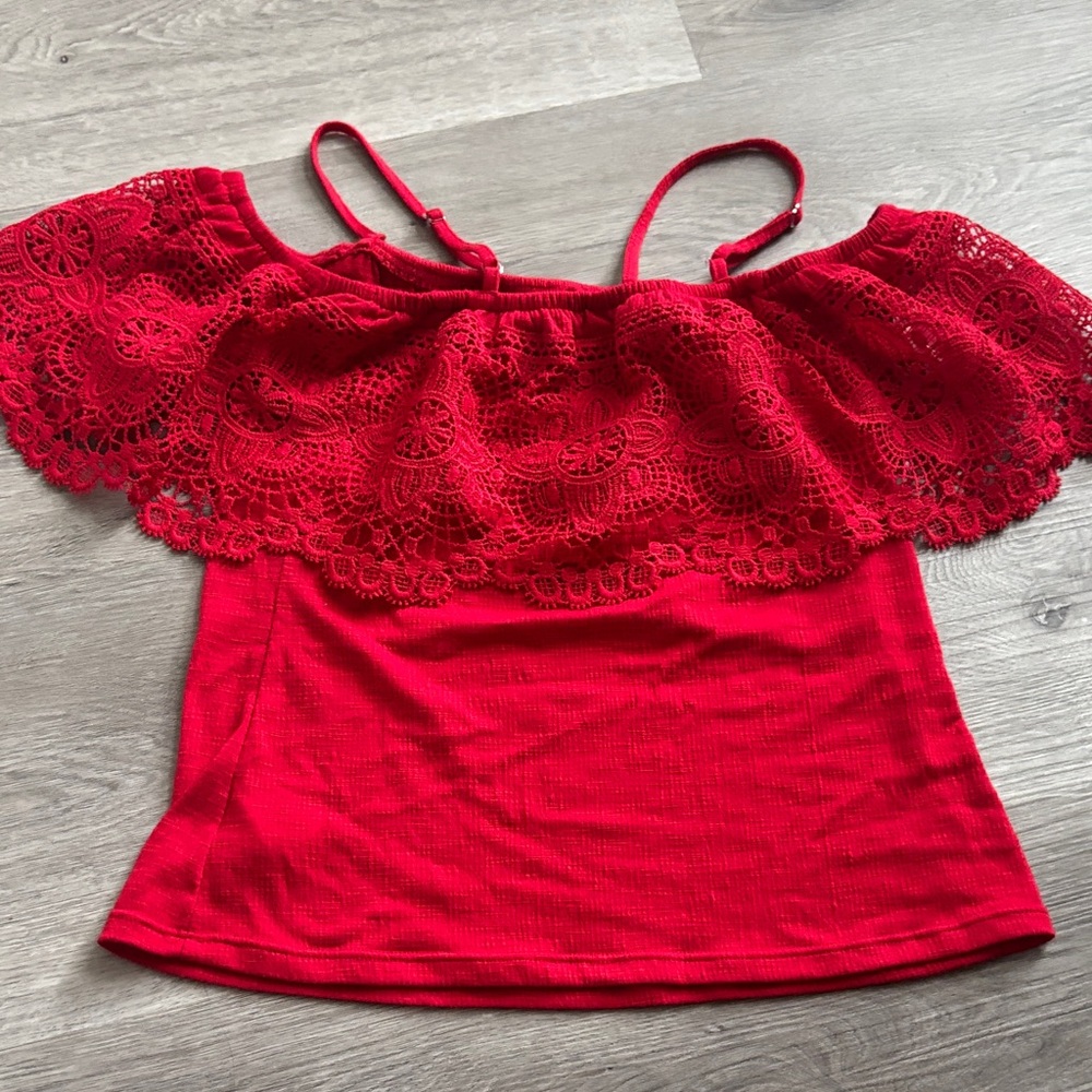 Elegant Red Lace Off-Shoulder Top